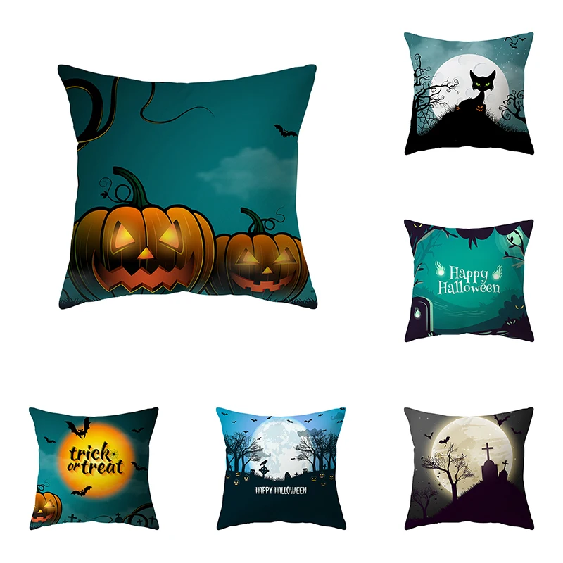 

Pumpkin Kitten Throw Pillow Cover Witch Halloween Theme Sofa Chair Bed Cushion Home Decor