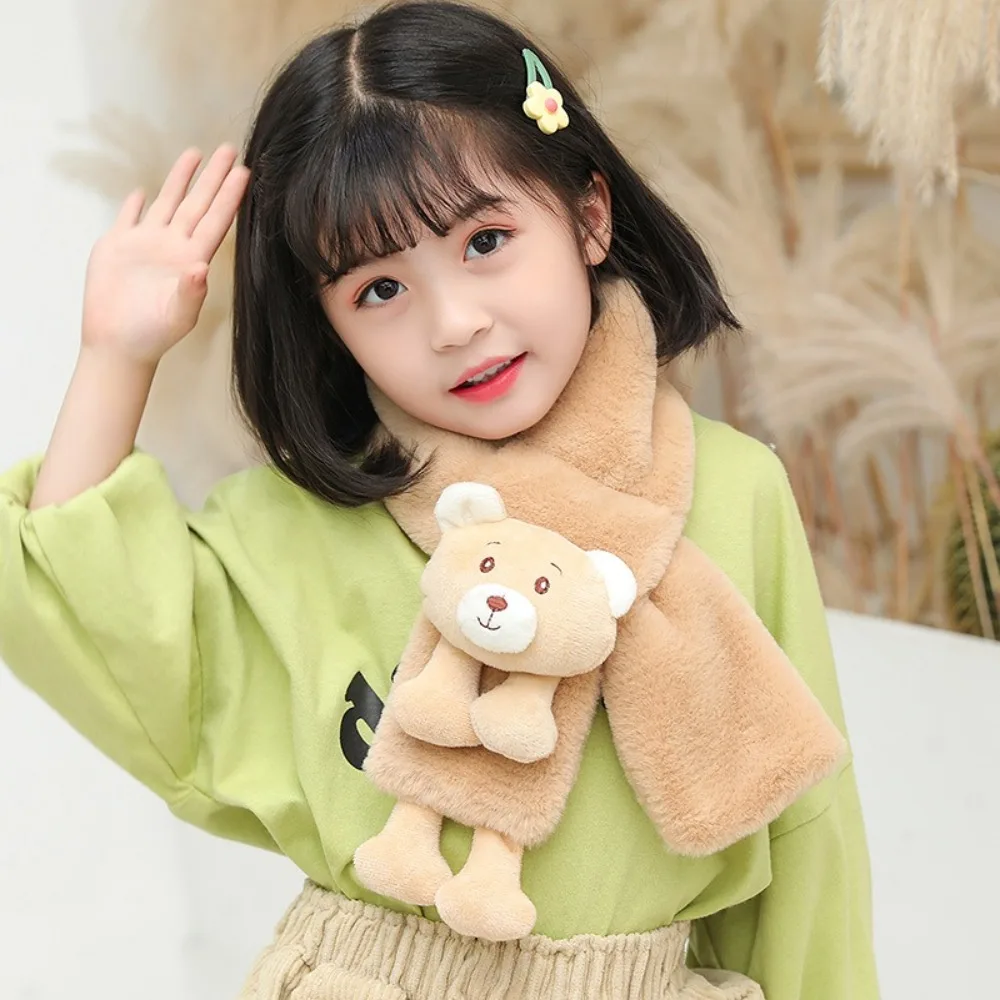 New Cartoon Bear Winter Scarfs Neck Protection Warm Plush Neckscarf Neck Accessories Cute Children's Scarf for Boys Girls