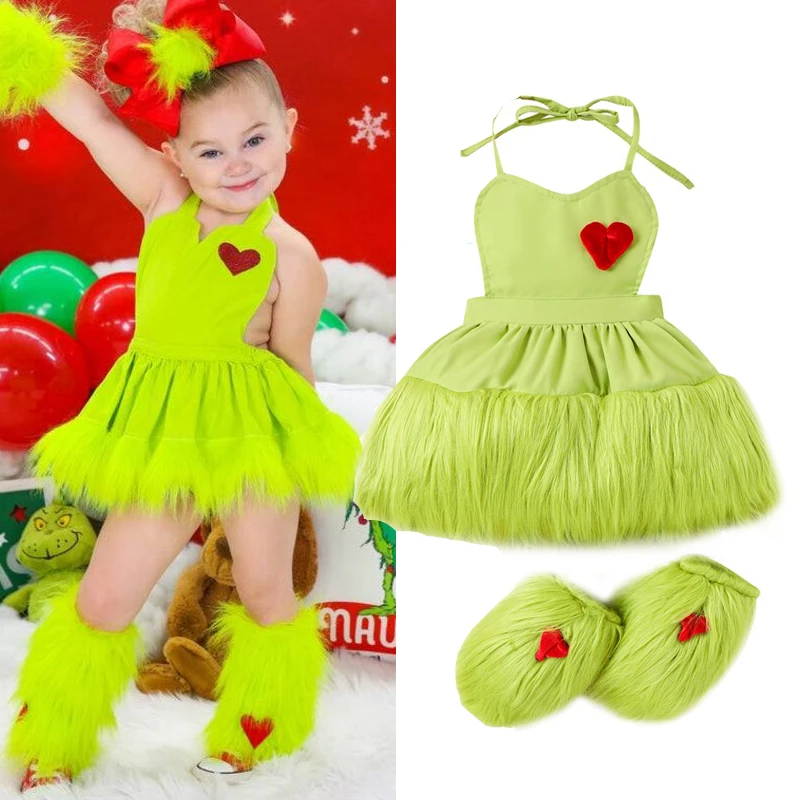 20230708 Lioraitiin 024M Infant Baby Girl 2Pcs Christmas Outfit Sleeveless Halter Dress Leg