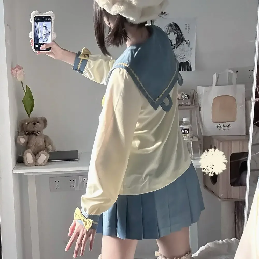 Cute Kindergarten Jk School Uniform for Girls Bear Sailor Suit Blue Pleated Skirt Japanese Student Anime Cos Costumes