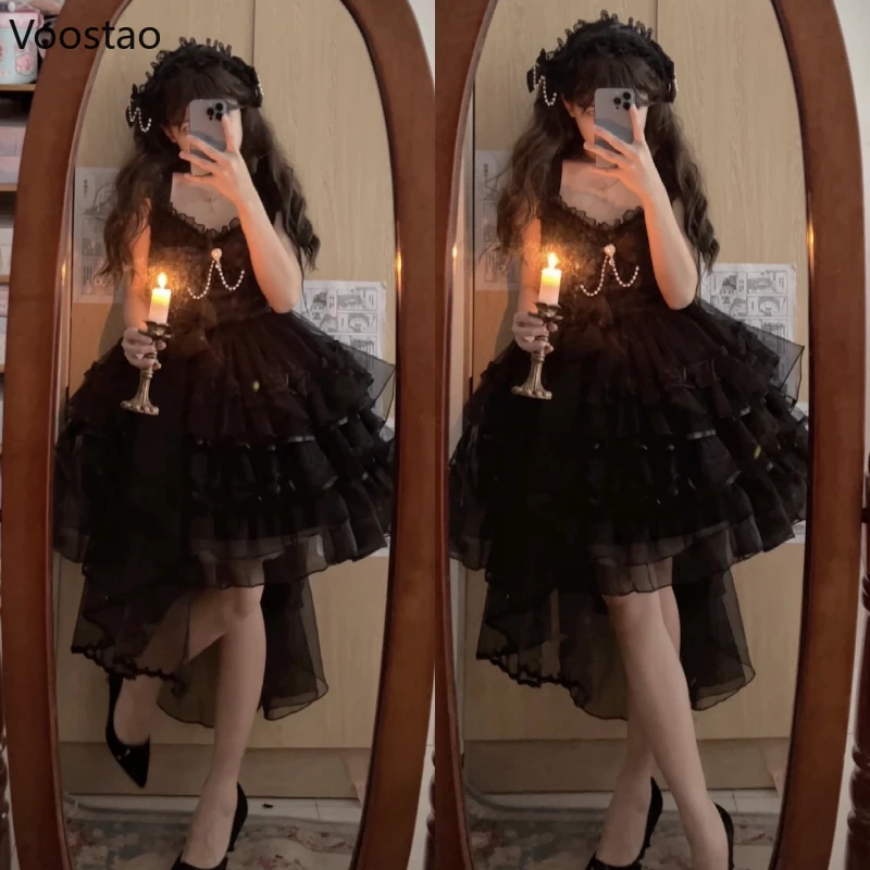 Sweet Lolita Princess Dress Vintage Victorian Women Elegant Ruffles Pearl Bow Party Tiered Dresses Girly Kawaii Wedding Vestidos lolita dress lolita suspender dress lolita cosplay costumes suspender dress lolita skirt lolita blouses