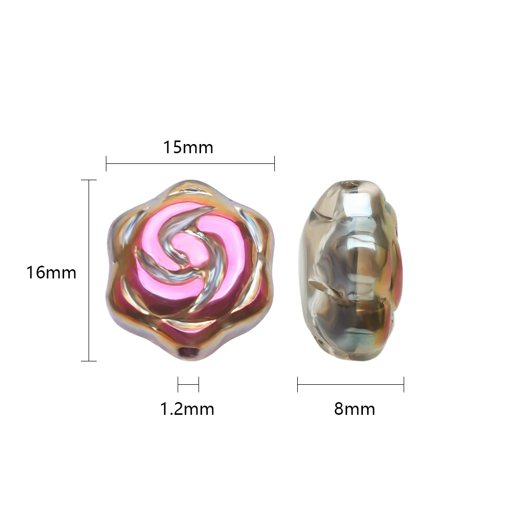 DELORIGIN Glasblumenperlen 100 Stück Rosa | 13,5mm Blumenperlen | Für Schmuckherstellung DIY