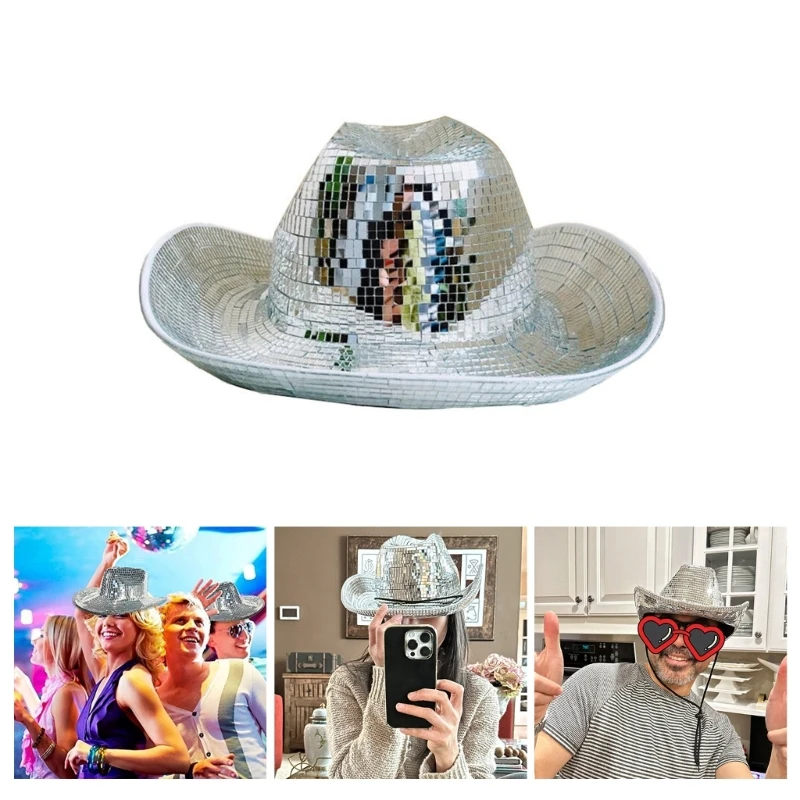 

Mirror Glass Cap Fashion Ball Cowboy Hat Glittering DjHat Hiphop Stage Hat