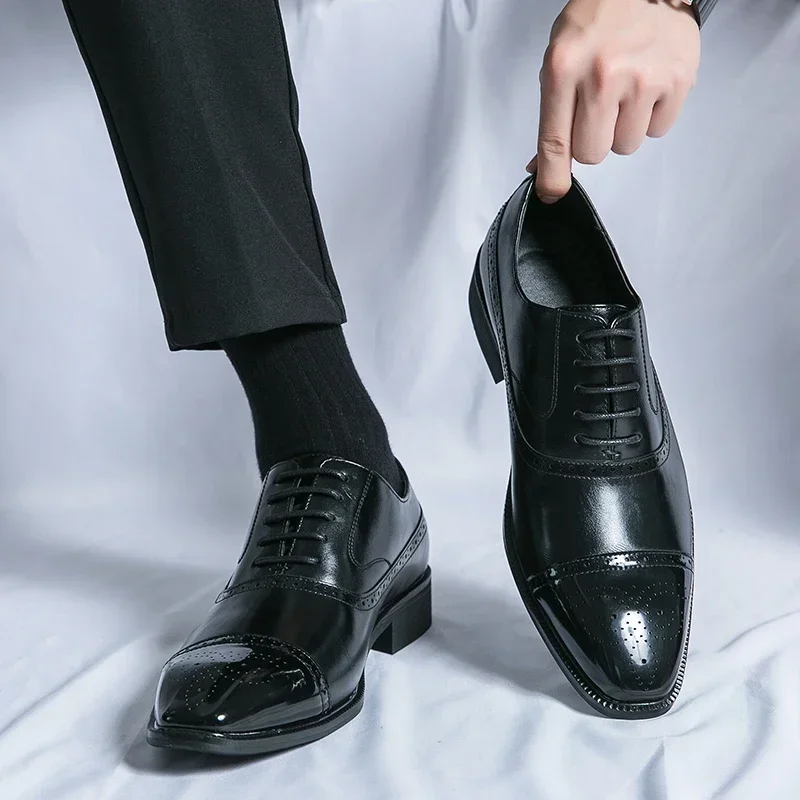 2025 Men's Luxury Wedding Shoe Pointed Toe Lace-up Dress Shoes for Men Classic Business Men Leather Shoes Plus Size 38-46 6