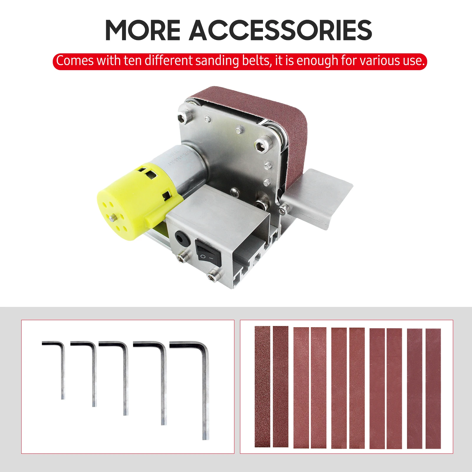 Electric Grinder Electric Sander Belt Sander Electric Sanding Polishing Mini Belt Sander Grinding Machine 7 Variable Speed with 10 Sanding Belts for Polishing Wood Metal