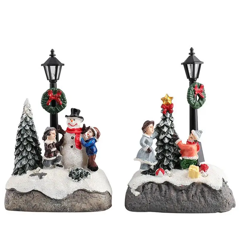 

Glowing Christmas Resin Ornament Christmas Tree Snowman Party Decor For 2021 New Year Figurine Village Building Home Decoration