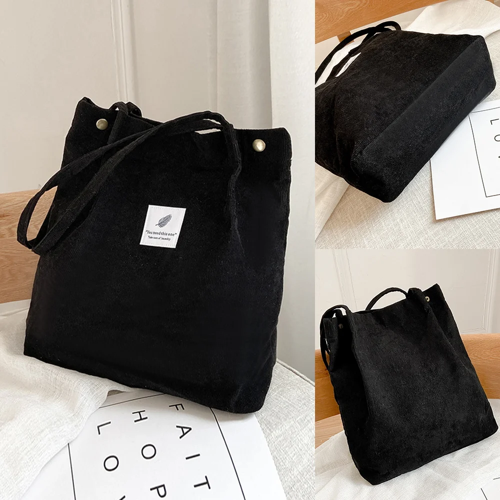 2022 Corduroy Shoulder Bag for Women Cotton Cloth Handbag Solid Color Eco Shopping Orangnizer Reusable Large Shopper Totes Bags
