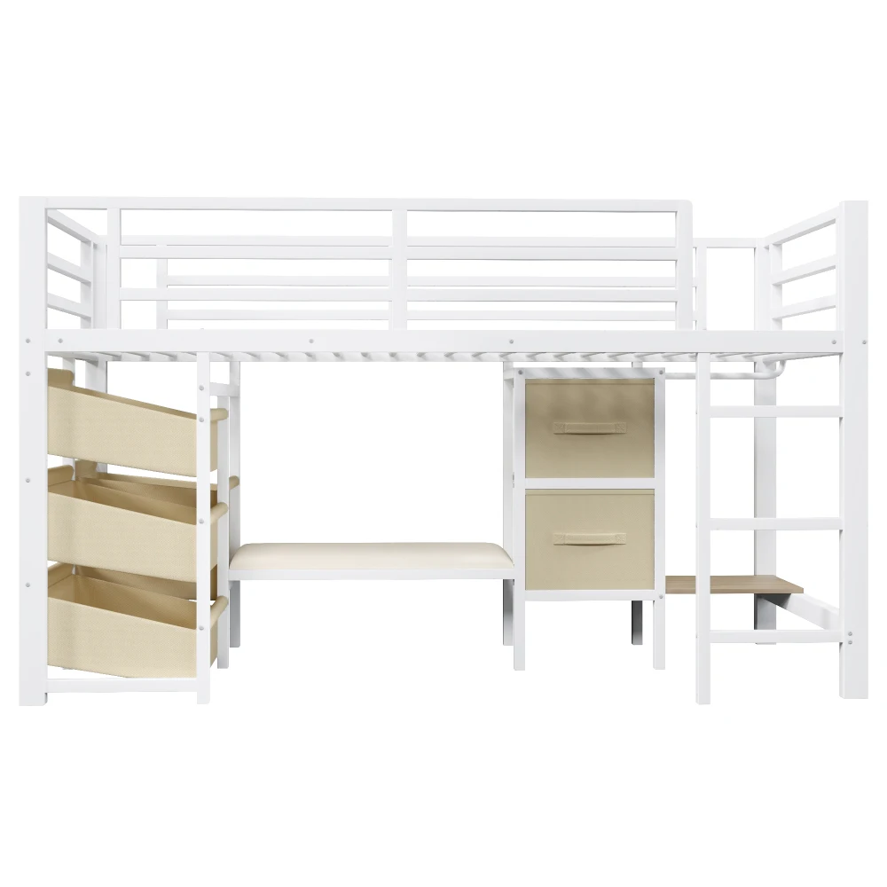 Schwarzes Metall-Halbhochbett 90x200cm Multifunktional Platzsparend mit Sitzkissen Stoffbezug LED-Beleuchtung Kleiderhakenbereich – Detail 36