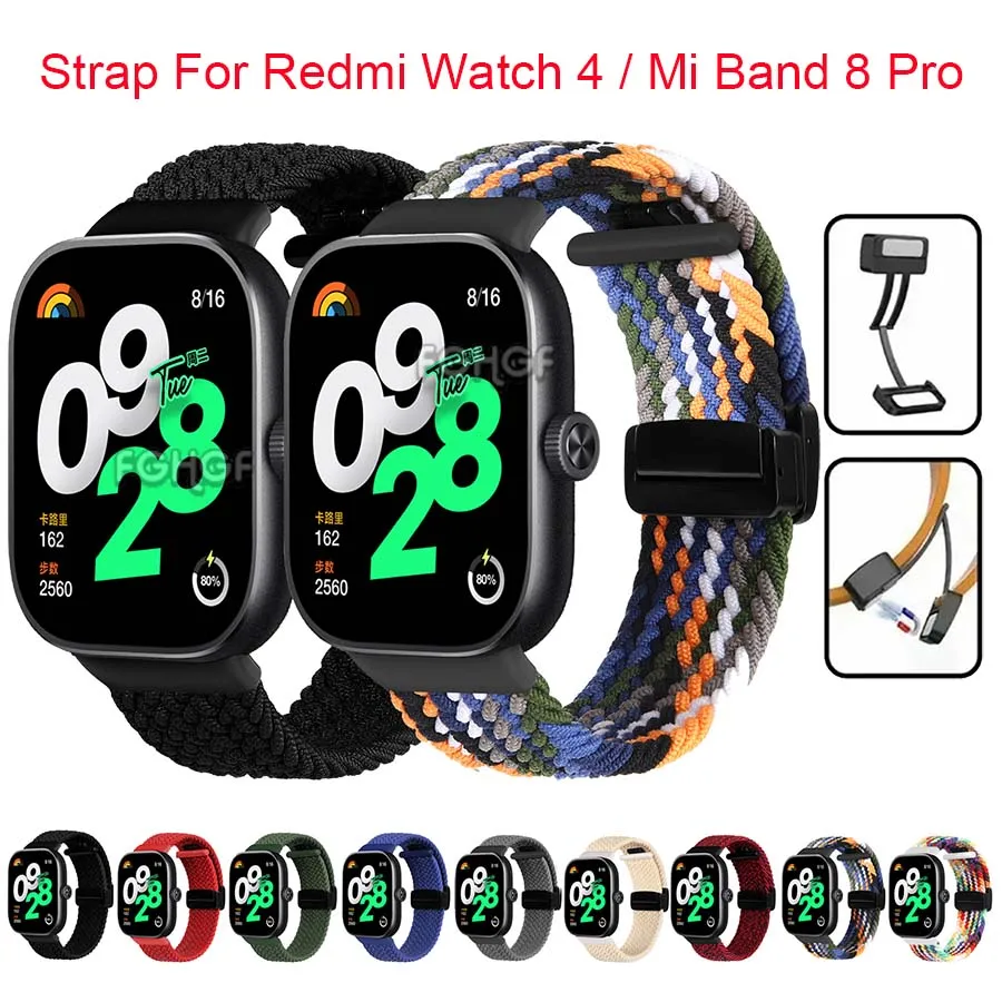 

Ремешок нейлоновый для смарт-часов Redmi Watch 4, браслет с магнитной застежкой для Xiaomi Mi Band 8 Po, аксессуары для наручных часов