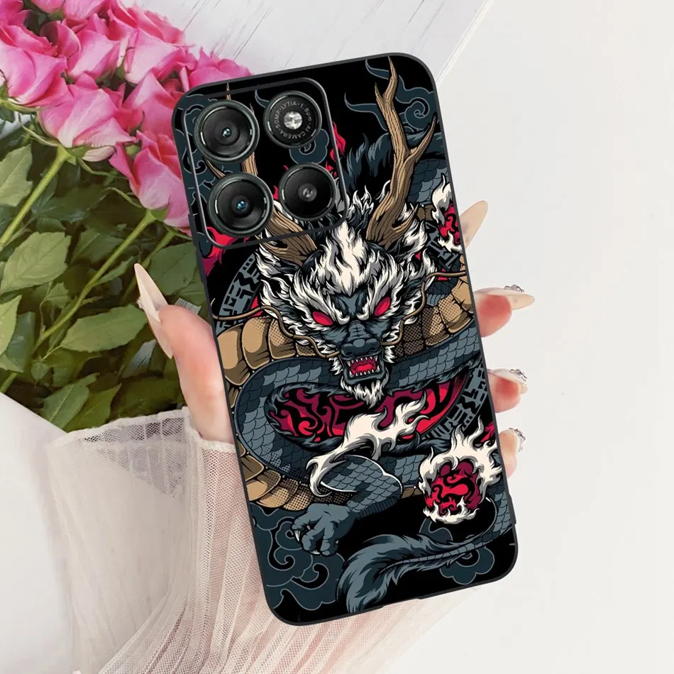 Cool Dragon Tiger Pattern Black Silicone Phone Case with Soft Bumpers