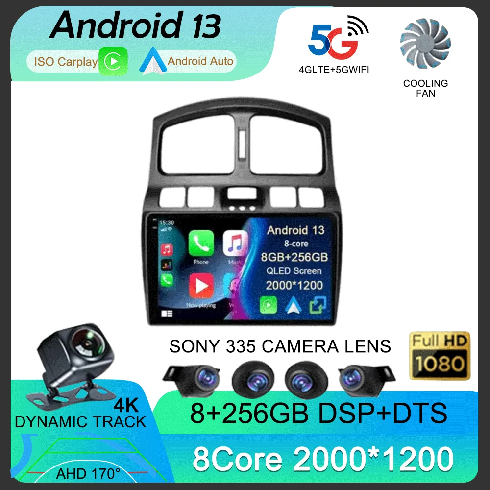 Фото Автомобильный радиоприемник Android 13 для Hyundai Santa Fe SM 2000-2012 для JAC S1 (регулируемый) 2007 - 2013 мультимедийный видеопроигрыватель Carplay Audio №1