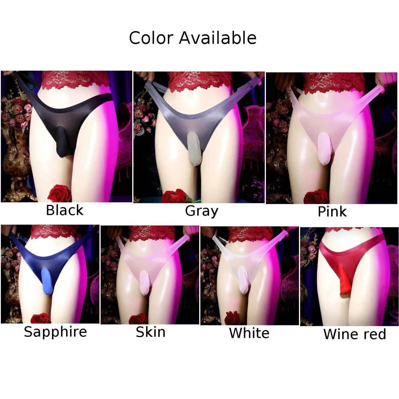 Sheer Glossy G-String Ice Silk Sissy Pouch Panties Men Sexy Lingerie Breathable Transparent Quick-Drying Underwear Elastic Thong