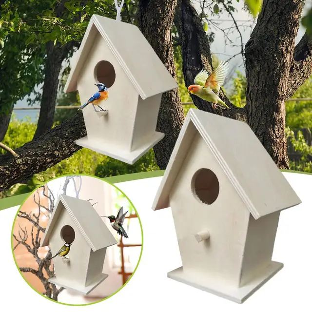 High-end Wooden Bird House For Outside To Paint Bird Nesting Box Handmade Birdhouse With Perch Diy Types Wall-mounted Nest V6x3 2