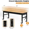 70" Adjustable Workbench on Wheels, 2000 LBS Heavy Duty Work Table with Power Outlets & Pegboard, Rubber Wood Workstation for Ga 3