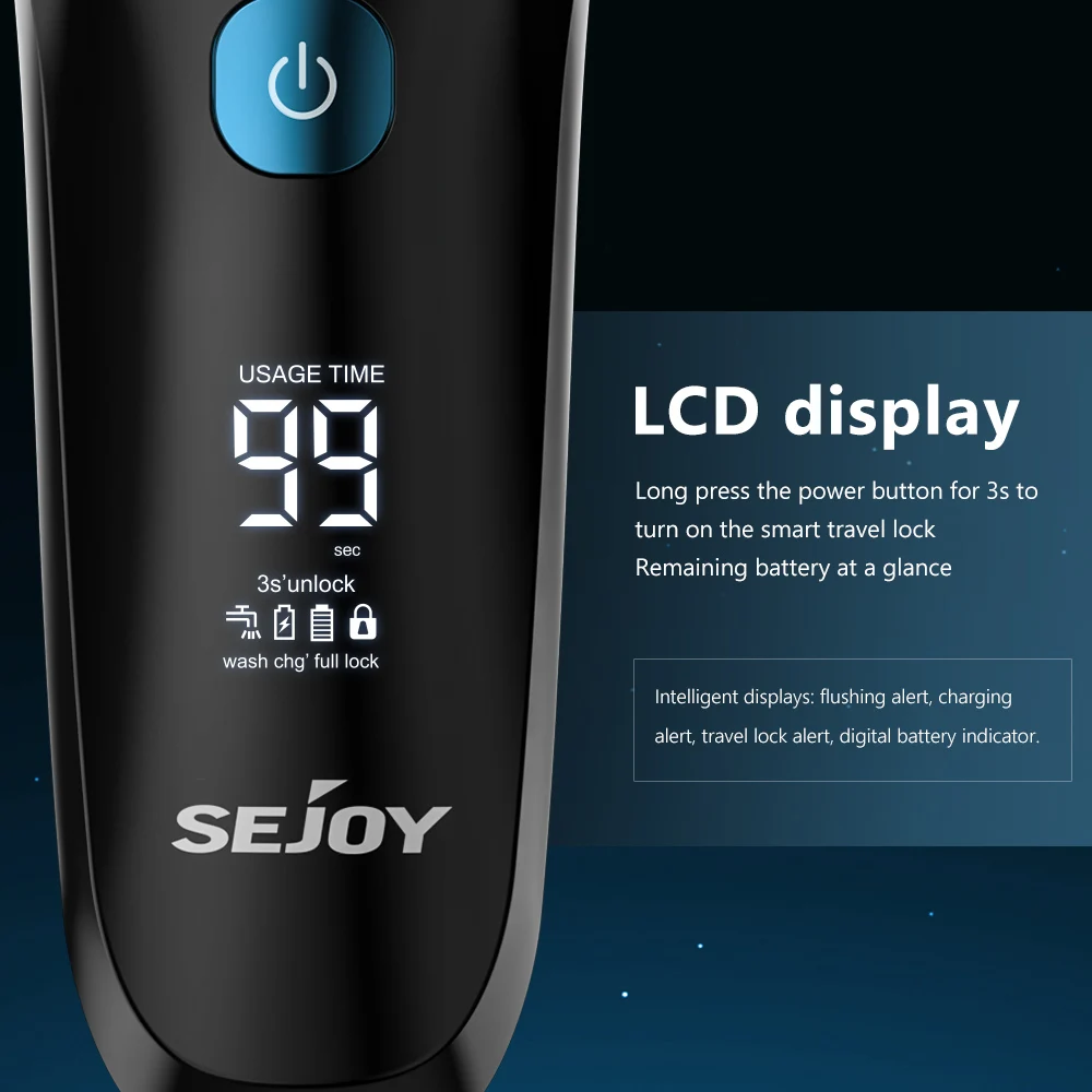 Sejoy FK608 Electric Shaver with Hair Trimmer for Men's Razor Wet & Dry LCD Display 3D Shaving Haircut Machine Blue 5