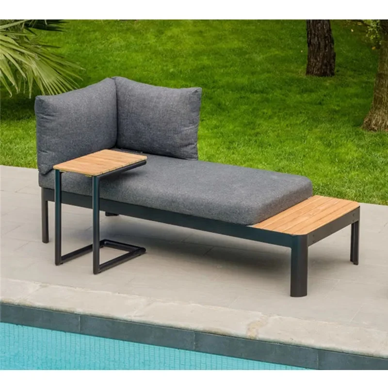 Outdoor Teak Sofa with Cushions, Modern Garden Furniture, Comfortable Aluminum Frame for Courtyard Settings.