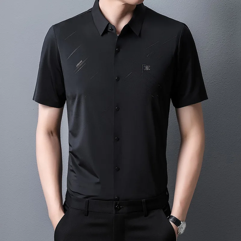 

Direct Selling Seamless Men Short Sleeve Shirt Summer Thin Menswear Ironing Free Shirt Business Casual Shirt