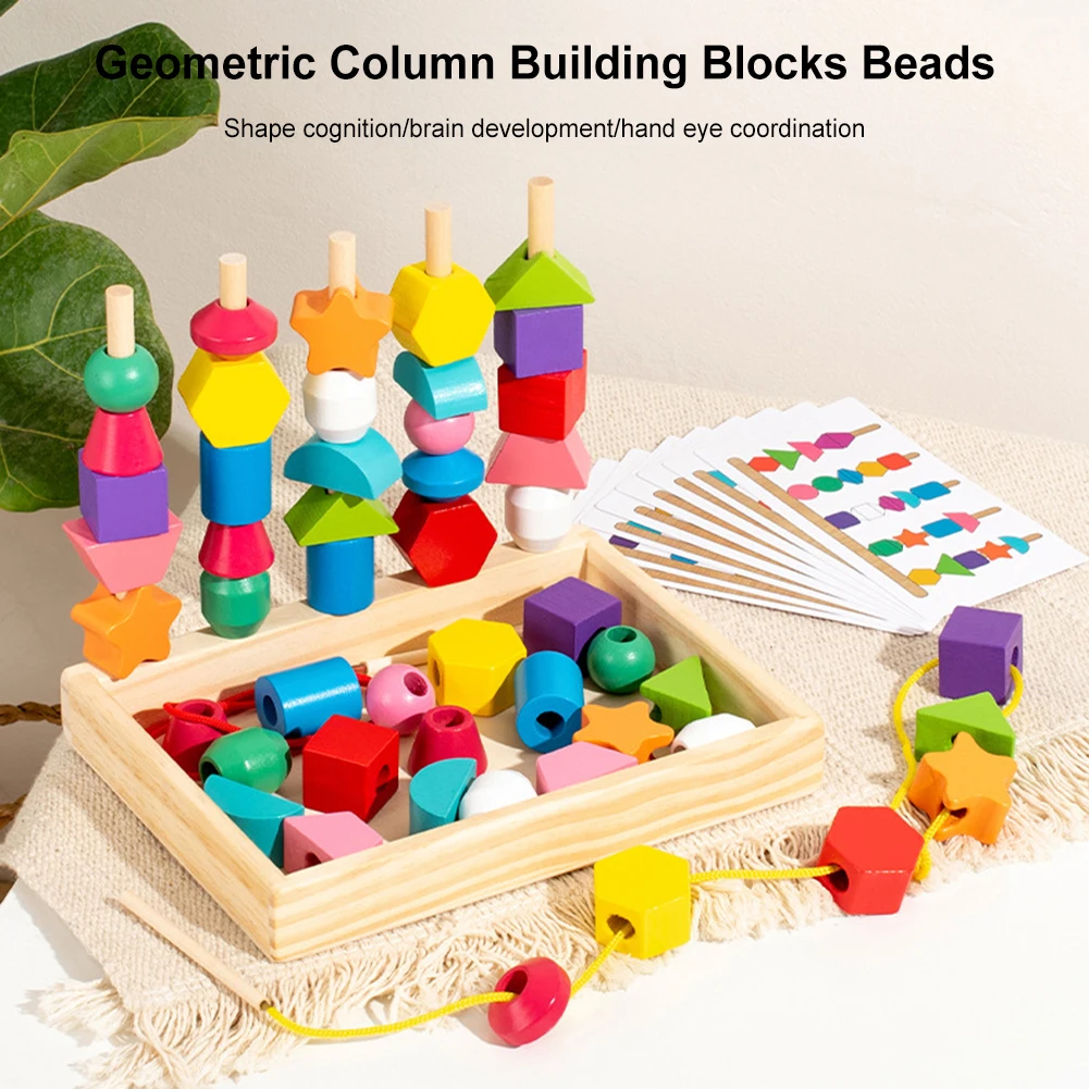 Montessori Toys Wooden Lacing Beads Toys Sequencing & Stacking Block Toy Fine Motor Skills Toys for Toddlers 2 3 4 5 Years Old