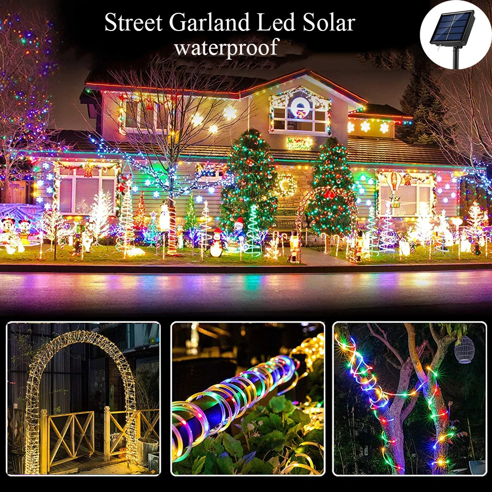 7/12/22M Street Garland Led Solar Festoon Fairy Tube Rope String Light for Wedding Outdoor Christmas Decoration Tree Lamp | Дом и сад