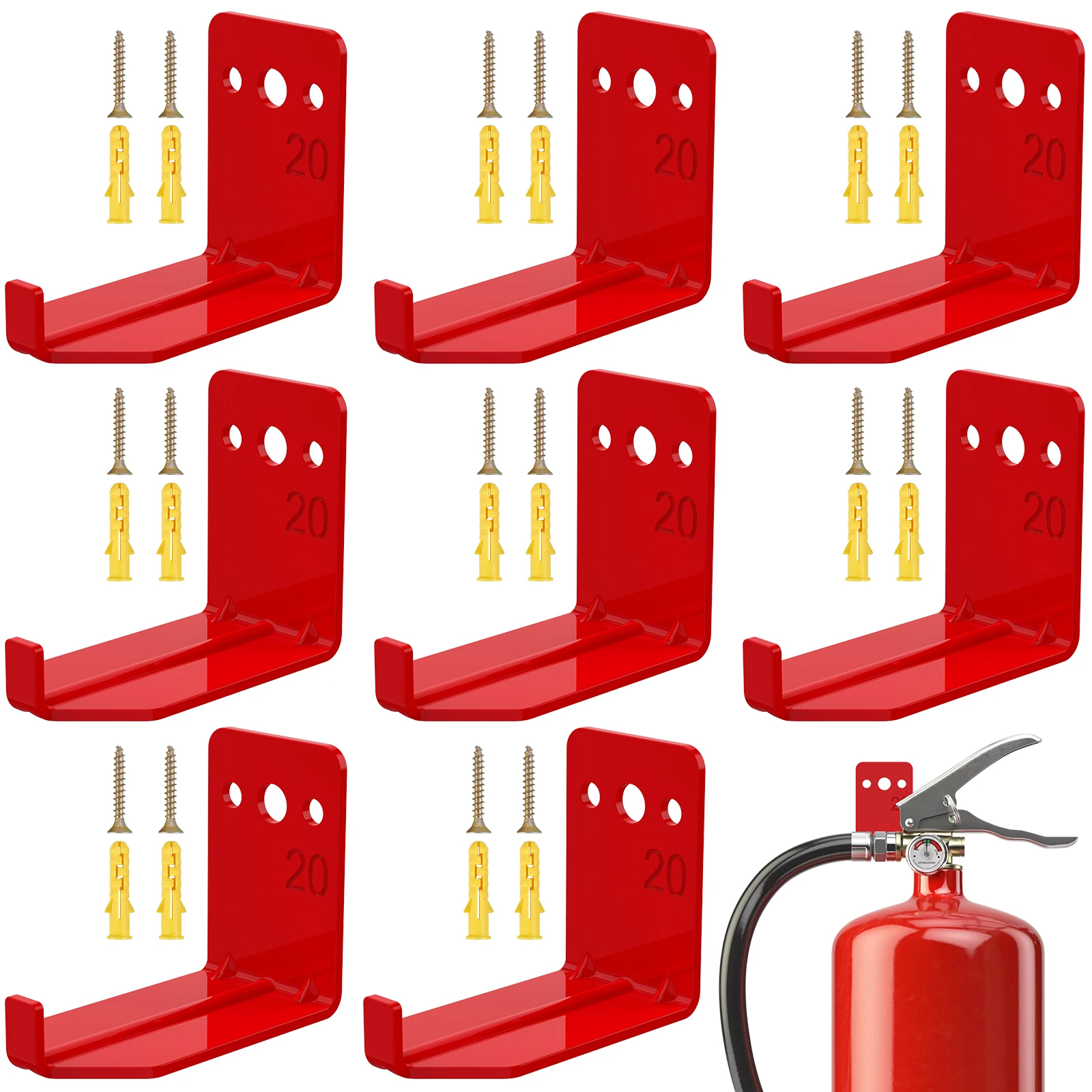 8PCS/Set Fire Extinguisher Mount Wall Hook Bracket for Holding up to 20 lbs for Large Small Dry Chemical Water Extinguishers