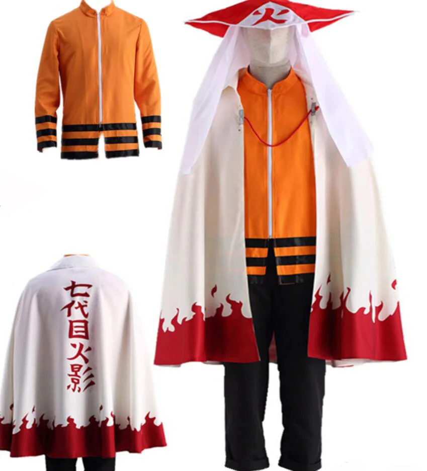 Cosplay de anime Séptimo Hokage, conjunto completo de disfraz de Halloween con sombrero, uniforme, capa, traje personalizado
