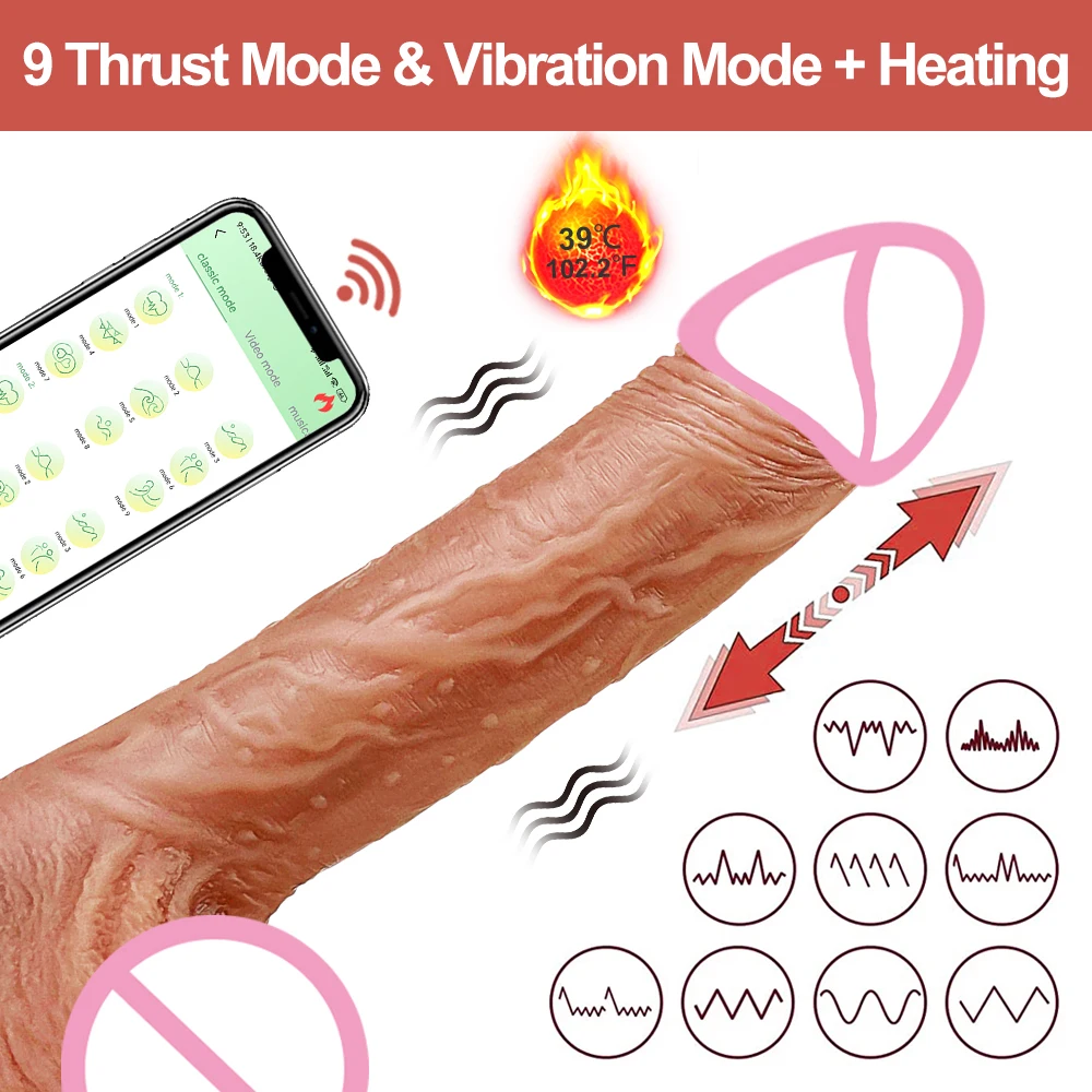 Controllo APP che spinge il Dildo vibrante masturbatore telescopico femminile del pene del riscaldamento con i giocattoli del sesso della ventosa per le donne adulto 18 +