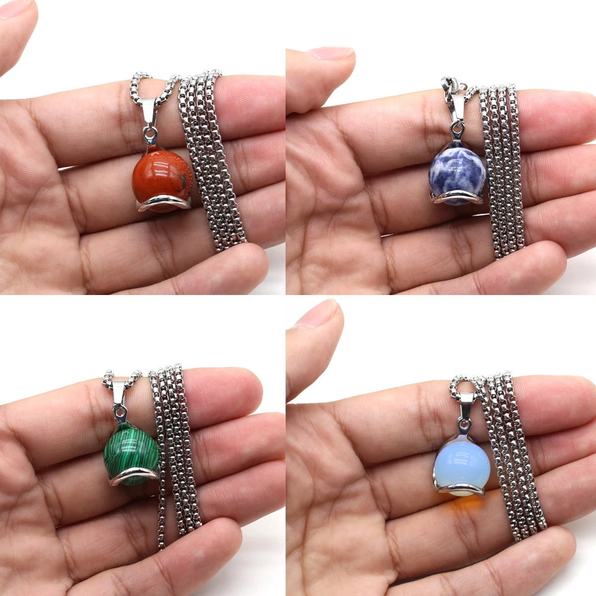 

Reiki Amethysts Ball Pendant Natural Semi Precious Stainless Steel Chain Neutral and Minimalist Style Jewelry Accessories