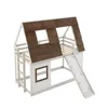 Low House Bunk Bed with Slide and Roof, Wood Twin Over Twin Floor Bunk BES for Kids 5