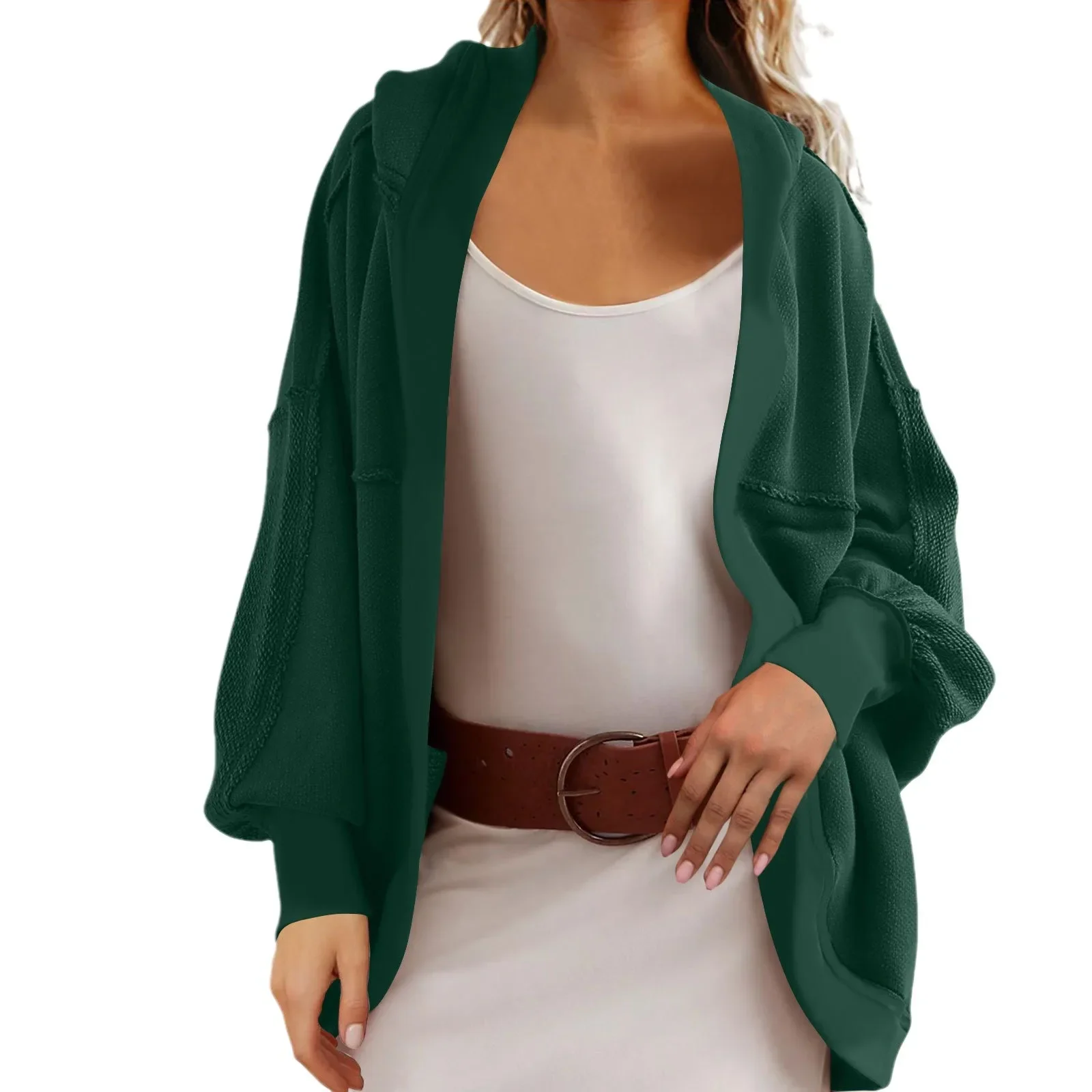 Women's Hoodies Autumn and Winter Jacket Hooded Temperament Commuting Loose Back Splicing Casual Cardigan Sweater 5