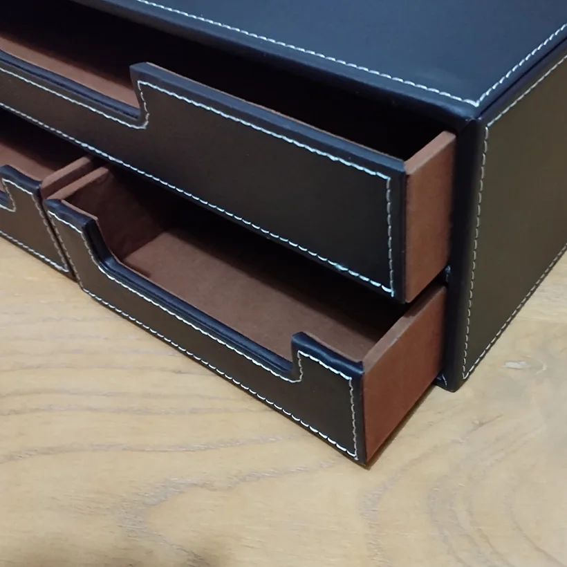Double-layer Office drawer PU Leather Desk Filing Cabinet Stationery Box Container Organizer Document Tray Drawer Desktop Set