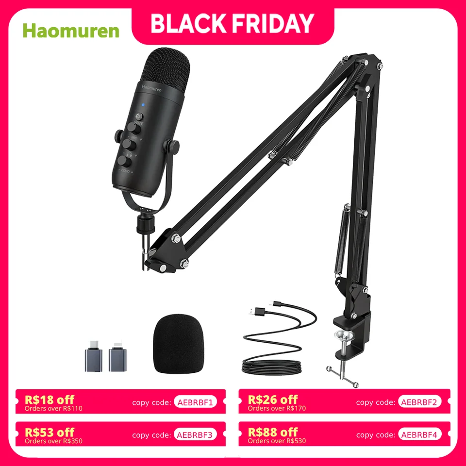 Fifine Podcast Microphone K688 Avec Bras Boom, Kit De Microphone