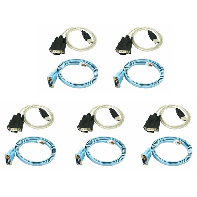 

5X сетевой кабель RJ45, серийный кабель Rj45 к DB9 и RS232 к USB (2 в 1), адаптер Ethernet CAT5, кабель консоли LAN