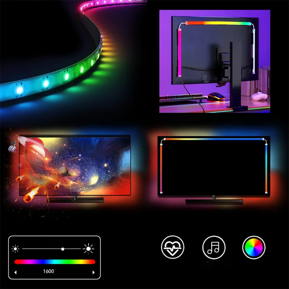 【Daily Deals】 1Set LED Strip Backlight For Computer Screen Music Game Sync 24/27/32/34" Screen Gaming Amosphere Ambient Smart TV.