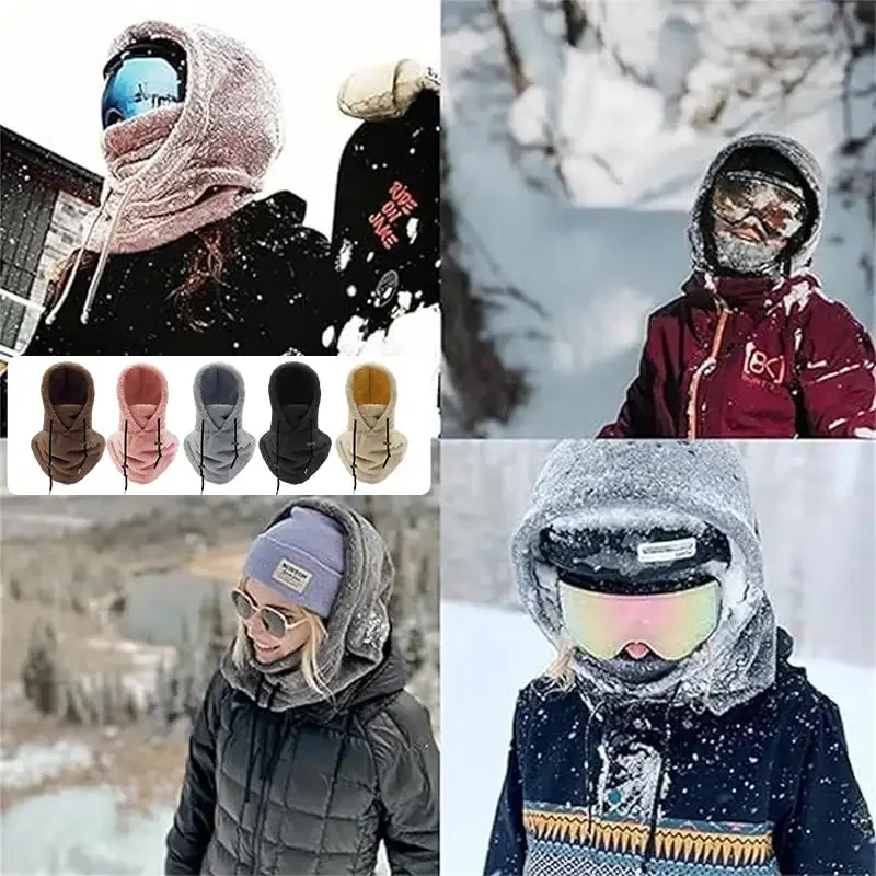 

Ski Mask Wool Hat Cycling Caps Full Face Cover Windproof Adjustable Warm Hat Cap Scarf Winter Fur Cap Mask Set Hooded For Women