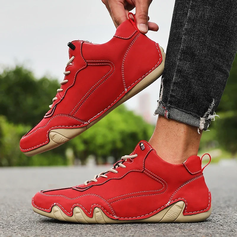 New Retro Men's Nude Boots Fashionable Comfortable Soft Sole Shoes 2025 High Top Breathable Rubber Luxury Brand Motorcycle Boots