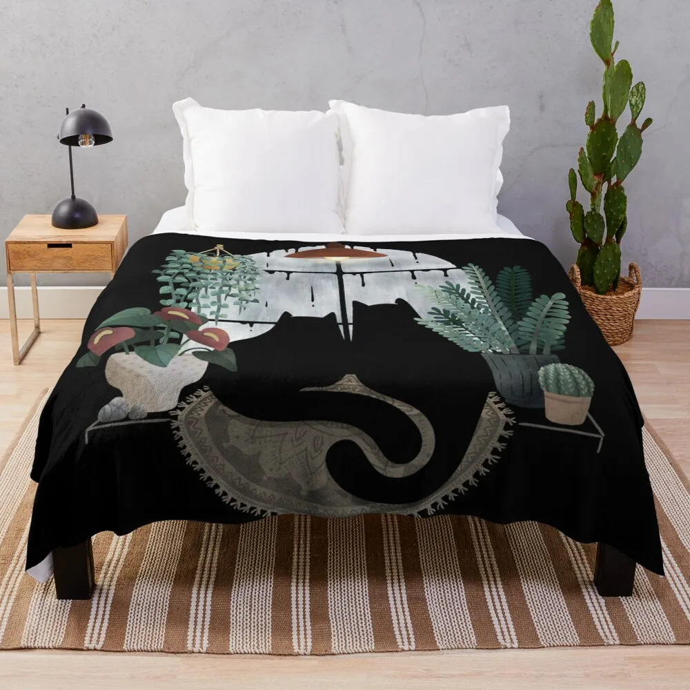 

Rainy Day Cats (on Black) Throw Blanket Moving Shaggy Blankets