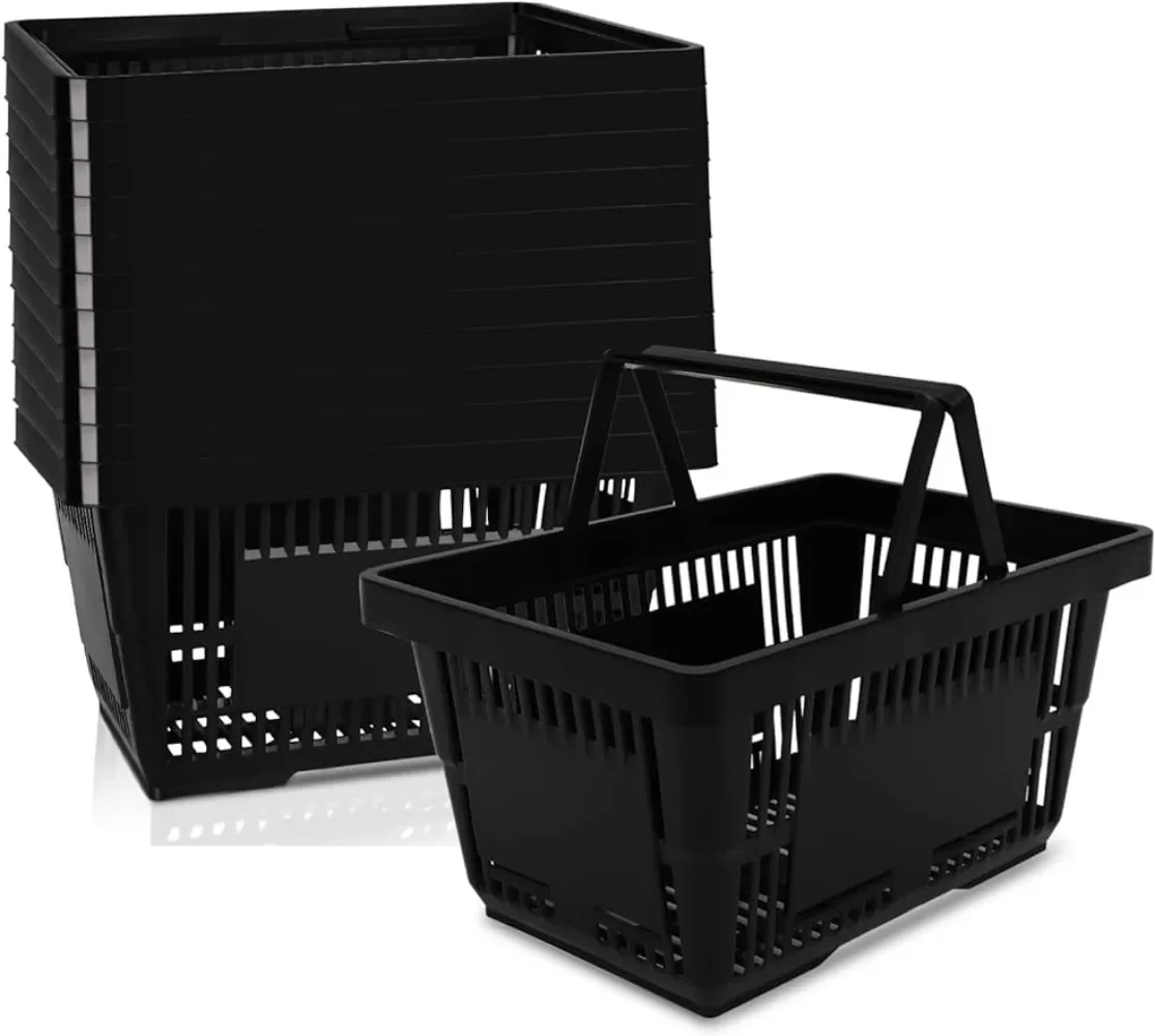 

12PCS Shopping Baskets with Handles, 21L Durable Plastic Shopping Cart Portable Grocery Basket for Supermarket Retail Shop