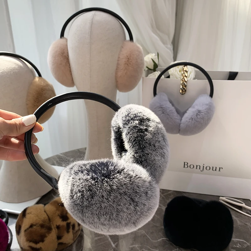 Natural 100% Rex Rabbit Fur Earmuffs Y2k Ear Muffs for Women Winter Apparel Accessories Headphones Cute Fur Earmuffs for Kids