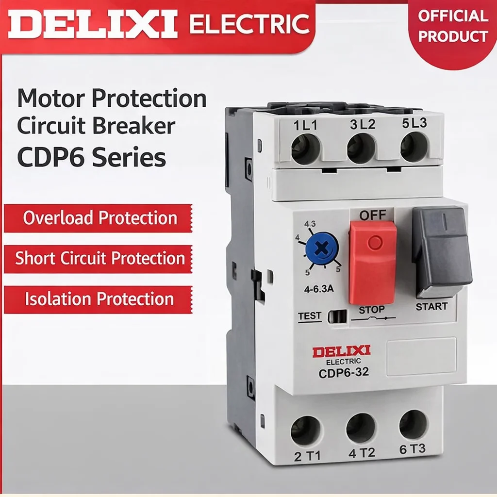 DELIXI Motor Circuit Breaker CDP6-32, 2.5A to 32A Setting Current