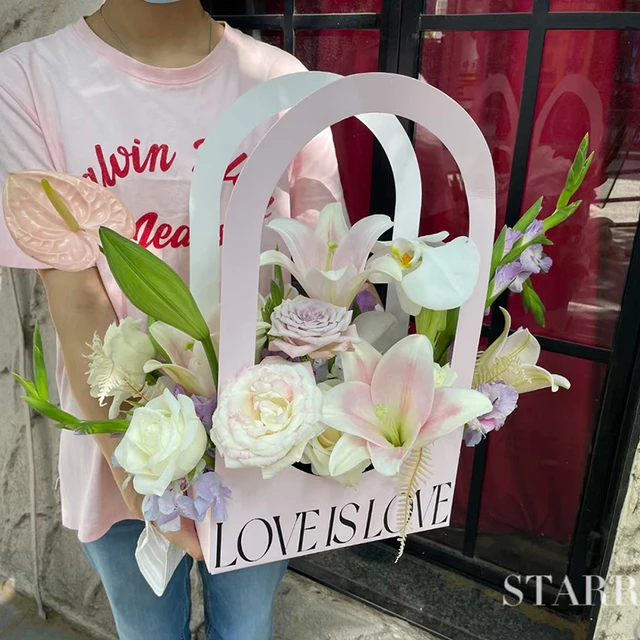 Virágok Elrendezés Kraft Papírzacskó Összecsukható Hordozható Virágcsomagoló Doboz Vízálló Virágkosár Ajándék Táska Táskák - Image 3