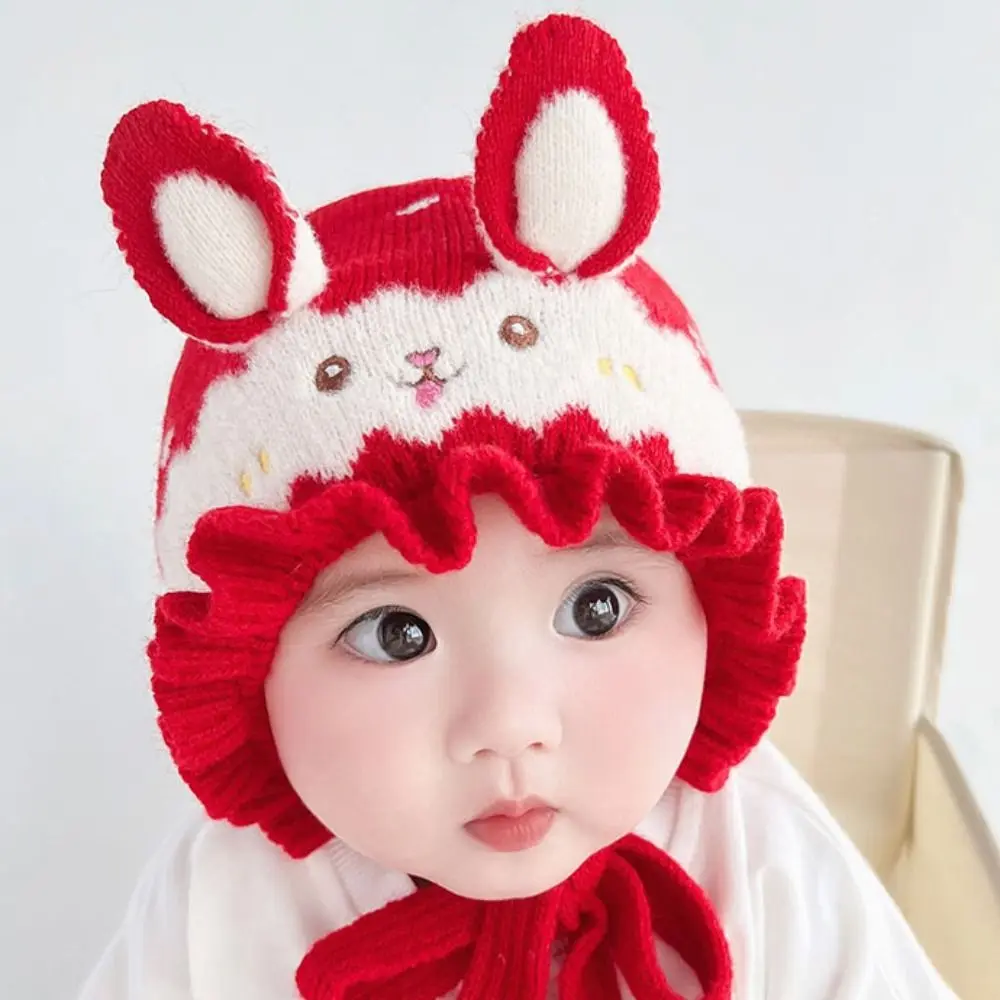 Fashion Rabbit Ear Baby Knitted Hat Warm Solid Color Infant Beanie Hats Thicken Wool Kids Pullover Cap Ear Protection
