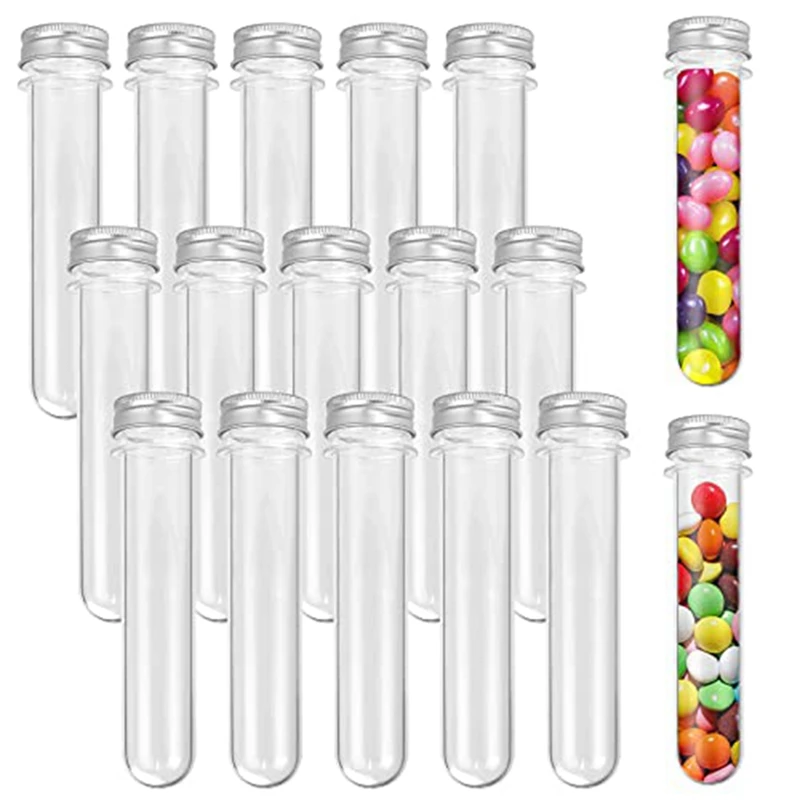 

15 PCS 100Ml Clear Plastic Test Tubes With Screw Caps And 1 Cleaning Brush For Wedding Party