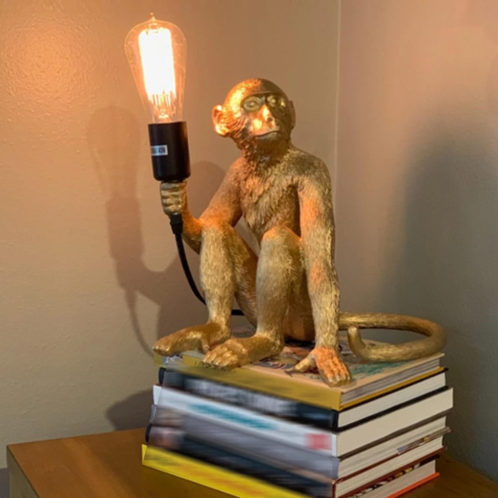 Resin Monkey Table Lamp Sitting Monkey Light Indoor Table Light Fixture Decor 2