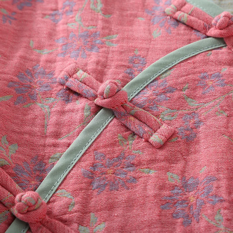 Chinese-style Color-woven Jacquard Pajamas Cotton Double-layer Gauze Pijamas Women Long-sleeved National Style Loungewear Set_ecoleips.com