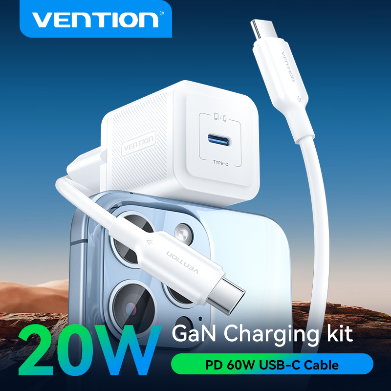 Vention GaN 20W Charging Kit PD3.0 QC3.0 USB C Fast Charger for iPhone 15 14 13 12 Pro Max Samsung Xiaomi Quick Charge Adapter