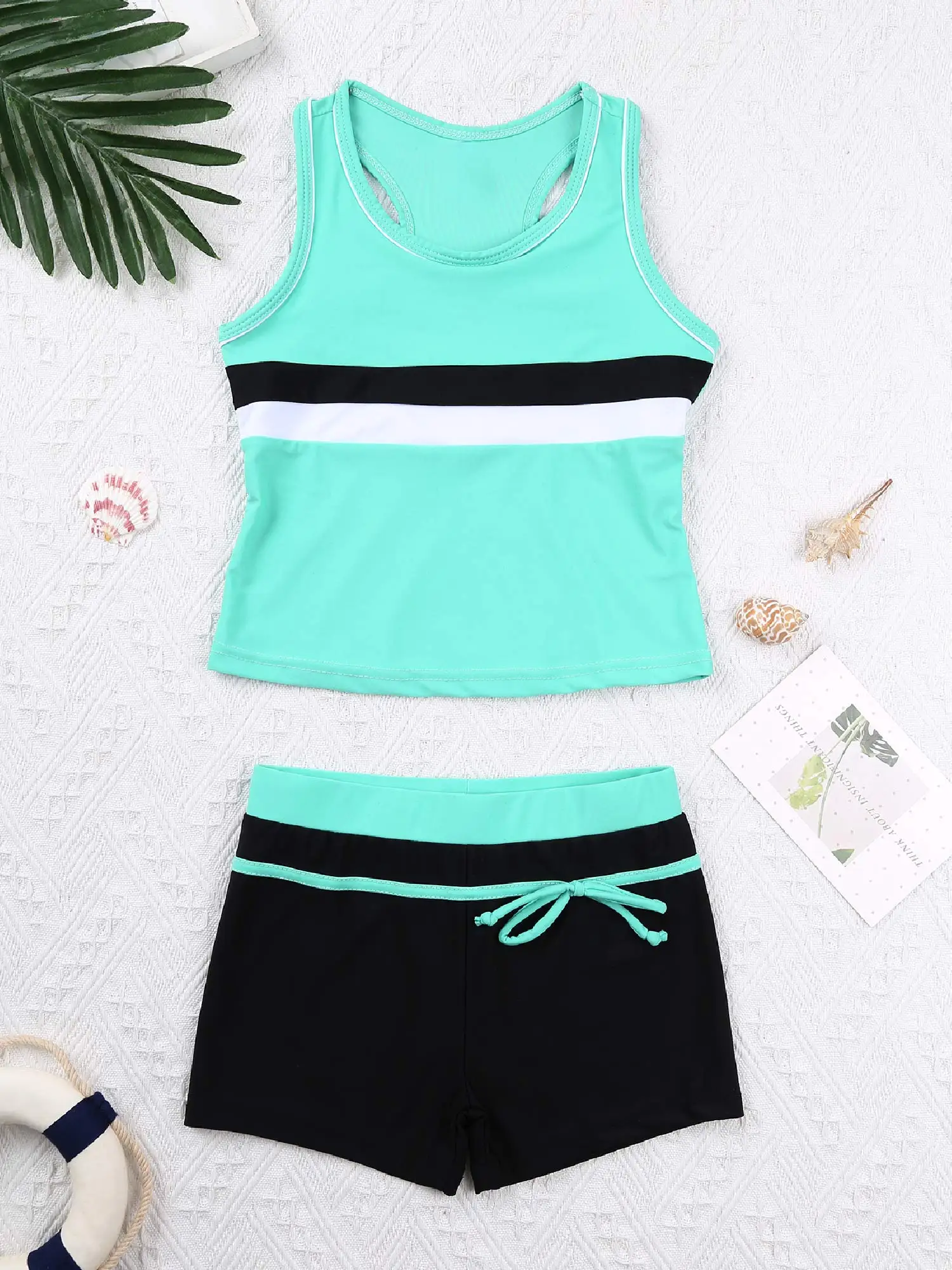 Children Swimwear Girl Two piece Swimsuit Summer Kids Bikini Bathing Suit Tankini Sport Vest Tops with Bottoms Shorts 6-14