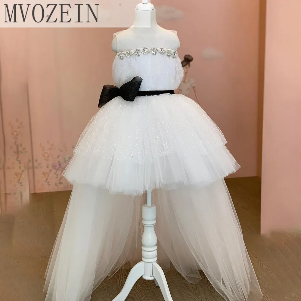 

Luxury Ball Gown Flower Girl Dress Crystal Beading Communion Dress Bow Belt High Low Girl Princess Dress платье для девочки