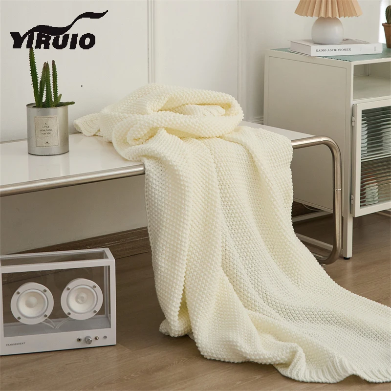 

YIRUIO Elegant Delicate Pure Color Blanket Throw Outdoor Wearable Spring Warm Luxury Knitted Throw Blanket For Sofa Bed Office