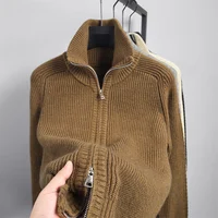 Cardigan de Luxe à Col Montant pour Homme, Vêtement Polyvalent, Simple, Fermeture Éclair, Solide, Document, Chaud, à la Mode, d'Hiver 1