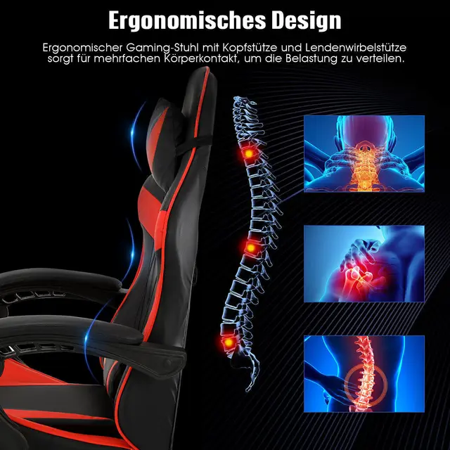 Chaise de jeu de massage, chaise d'ordinateur avec repose-pieds et support lombaire, chaise de jeu réglable en hauteur avec 360 ° -Siège pivotant et H 5